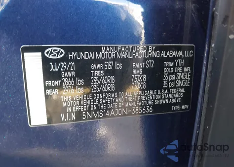 2022 Hyundai Santa Fe Se из США, поврежденный, VIN 5NMS14AJ0NH385636